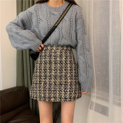 Chic Tweed Geo-Plaid Mini Skirt